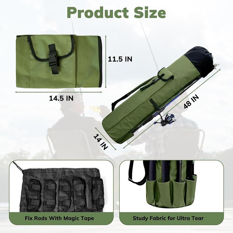 Fishing Rod Bag - Folding Fishing Reel Organizer Bag Pole Storage Bag Tackle Carrier - Large Capacity Fishing Bag Accommodate Fishing Gear & Equipment Gift for Father Boyfriend Family