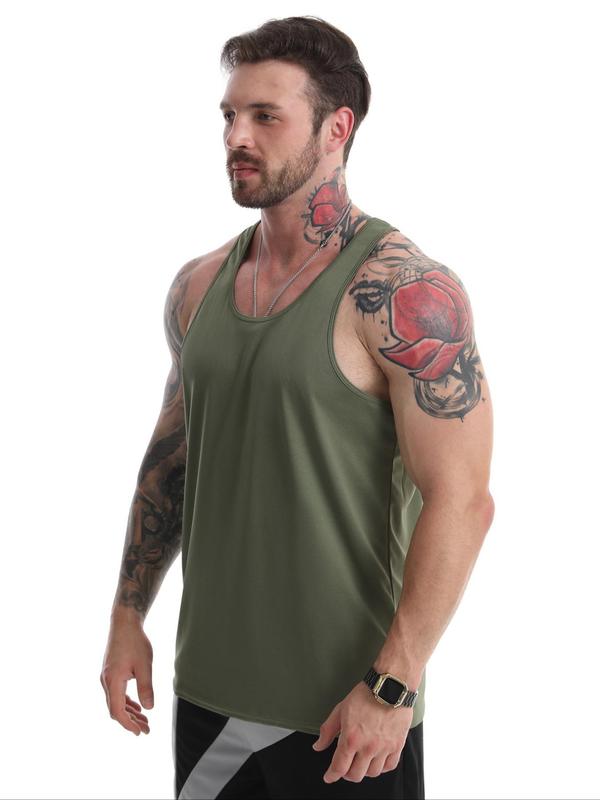 Men's Regular Fit Solid Scoop Neck Sports Vest, Casual Quick Drying Breathable Tank Top for Gym Workout Running, Mens Sportswear for All Seasons