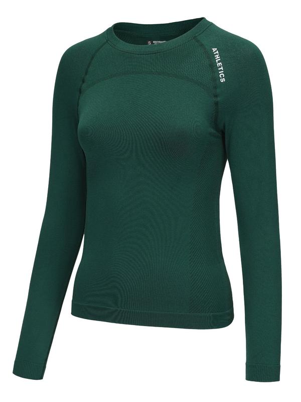 Women's Letter Print Baselayer Top, Long Sleeve Round Neck Compression Top for Yoga Gym Workout, Ladies Sportswear for Fall & Winter