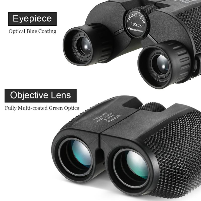 Professional binoculars 10x25 BAK4 prism high magnification portable hunting binoculars