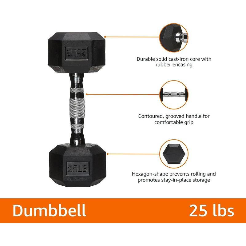 Rubber Wrapped Fitness Hexagonal Dumbbell, Single, Hand Weight for Strength Training