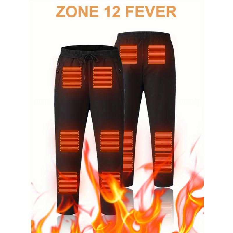 Winter Outdoor Heated Pants for Men and Women - 100% Polyester Non-Stretch Sports Trousers with 12 Heating Zones, Adjustable Temperature, Water-Resistant Fabric, Drawstring - Casual and Hiking Heated Wear for Skiing, Fishing, Camping - USB