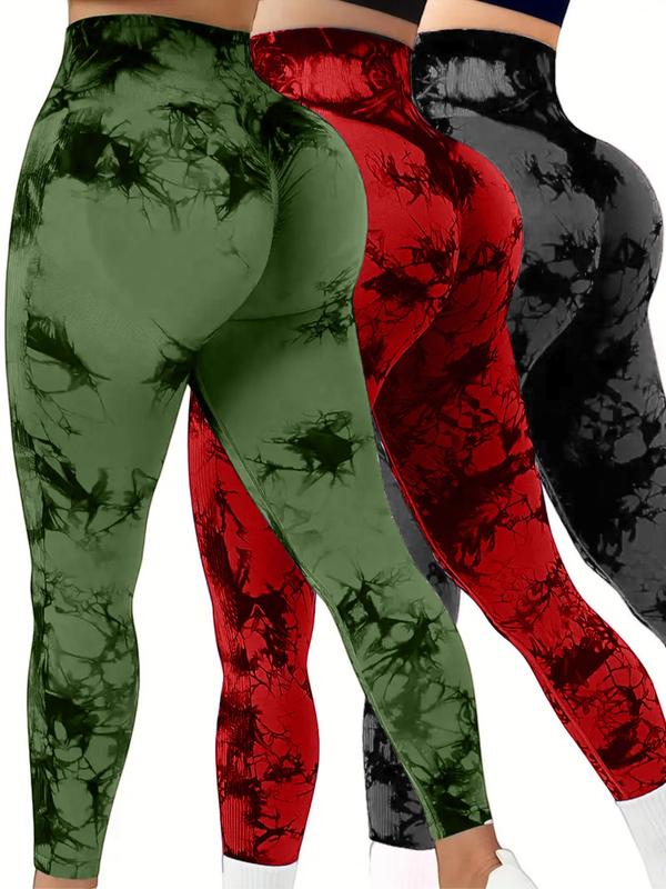 3 Pack Tie Dye Print High Waisted Workout Women Leggings Scrunch Rear Lifting High Waist Tummy Control Yoga Athletic Pants