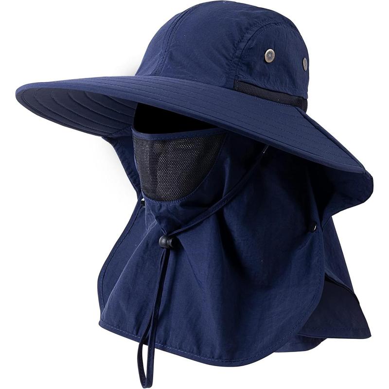 Mens Women Fishing Hat UPF 50+ Wide Brim Sun Hat with Face Cover & Neck Flap