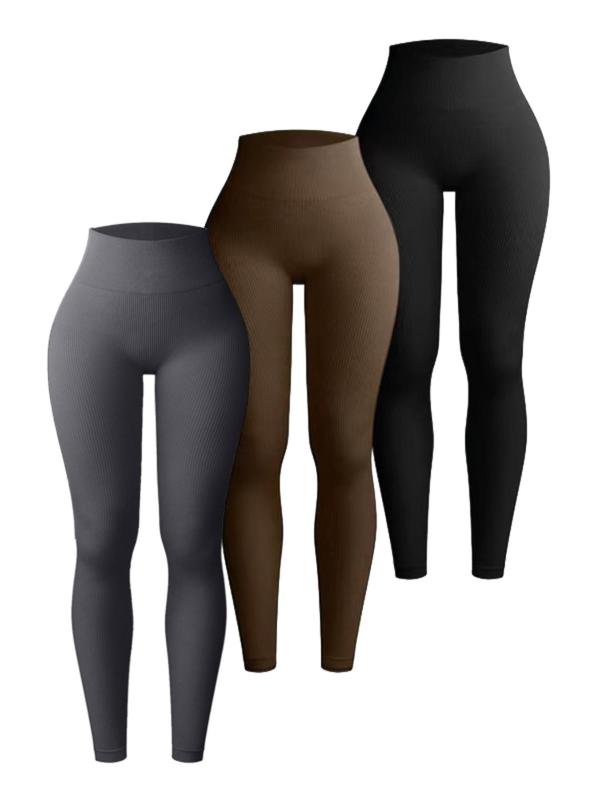 Women's Solid High Waist Sports Leggings, Sporty Comfy Breathable Butt Lifting Skinny Pants for Yoga Gym Workout, Ladies Sportswear for All Seasons