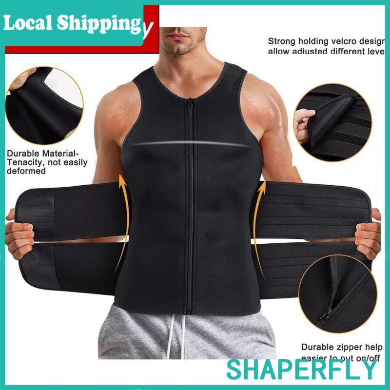 Men Neoprene Sauna Zipper Waist Trainer Corset Vest Belly Trimmer Compression Body Shaper Shirts Belt Faja Shapewear