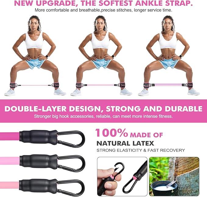 Ankle Resistance Bands with Cuffs, Ankle Bands for Working Out, Ankle Resistance Band for Leg, Booty Workout Equipment for Kickbacks Hip Fitness Training, Exercise Bands for Butt Lift Women