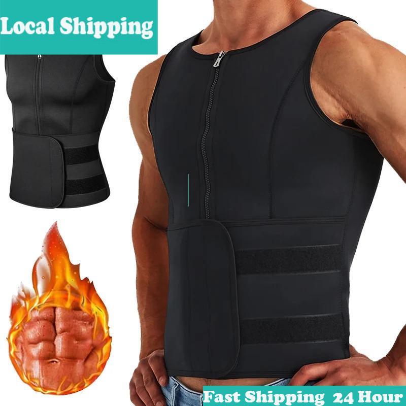 Men Neoprene Sauna Zipper Waist Trainer Corset Vest Belly Trimmer Compression Body Shaper Shirts Belt Faja Shapewear