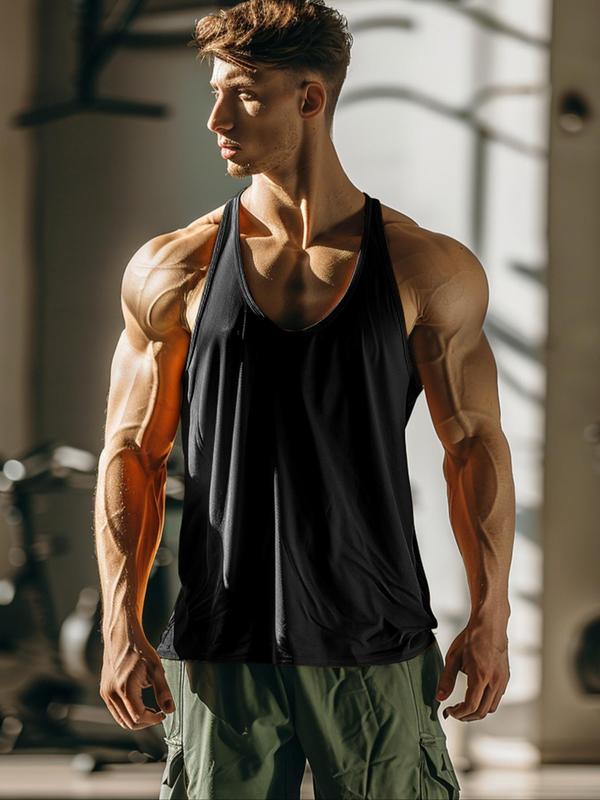 Men's Regular Fit Plain Scoop Neck Tank Top, Casual Sleeveless Top for Summer, Fashion Men's Clothes for Gym Workout Running