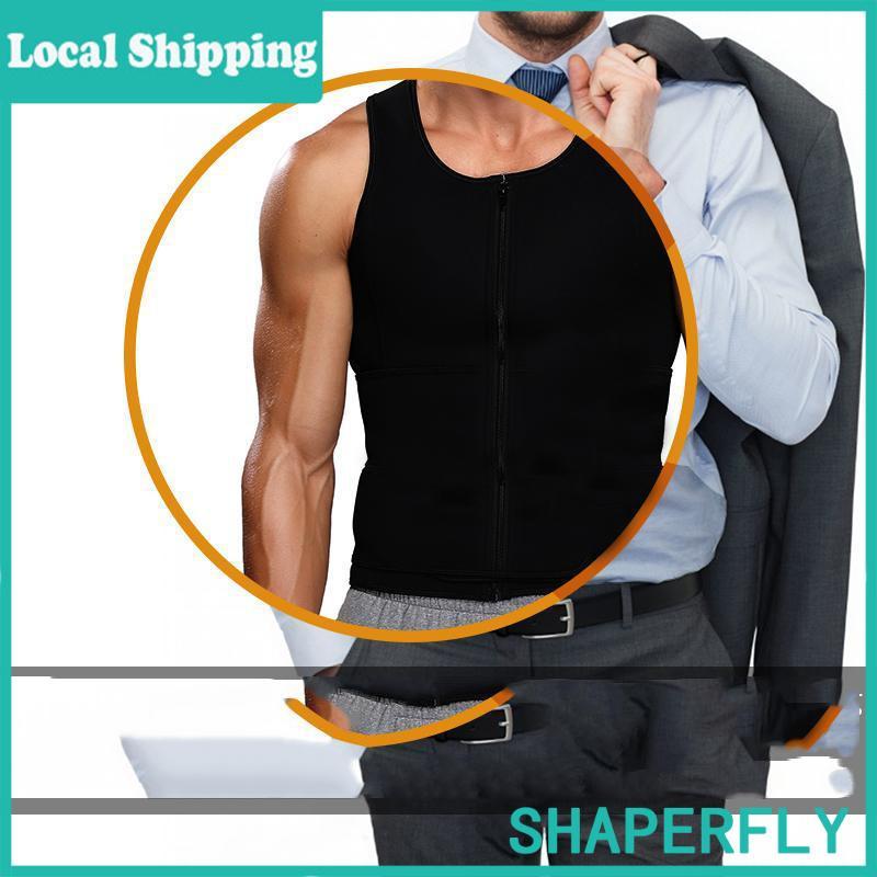 Men Neoprene Sauna Zipper Waist Trainer Corset Vest Belly Trimmer Compression Body Shaper Shirts Belt Faja Shapewear