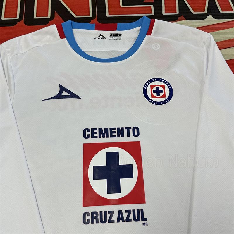 2425  Cruz azul White Away long sleeved Top Retro Soccer Jerseys Quick Dry Fans Edition LIGA MX