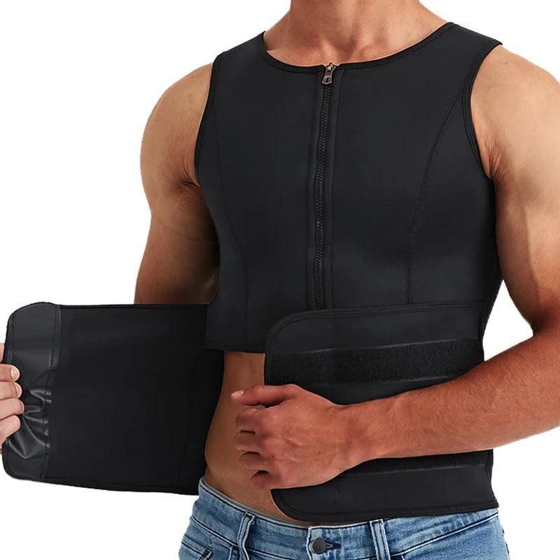 Men Neoprene Sauna Zipper Waist Trainer Corset Vest Belly Trimmer Compression Body Shaper Shirts Belt Faja Shapewear