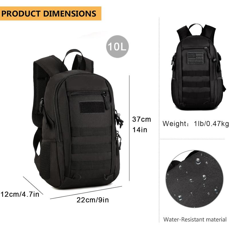 10L 20L Mini X-Small Tactical Backpack MOLLE Daypack Gear Pack Camping Bag with Patch