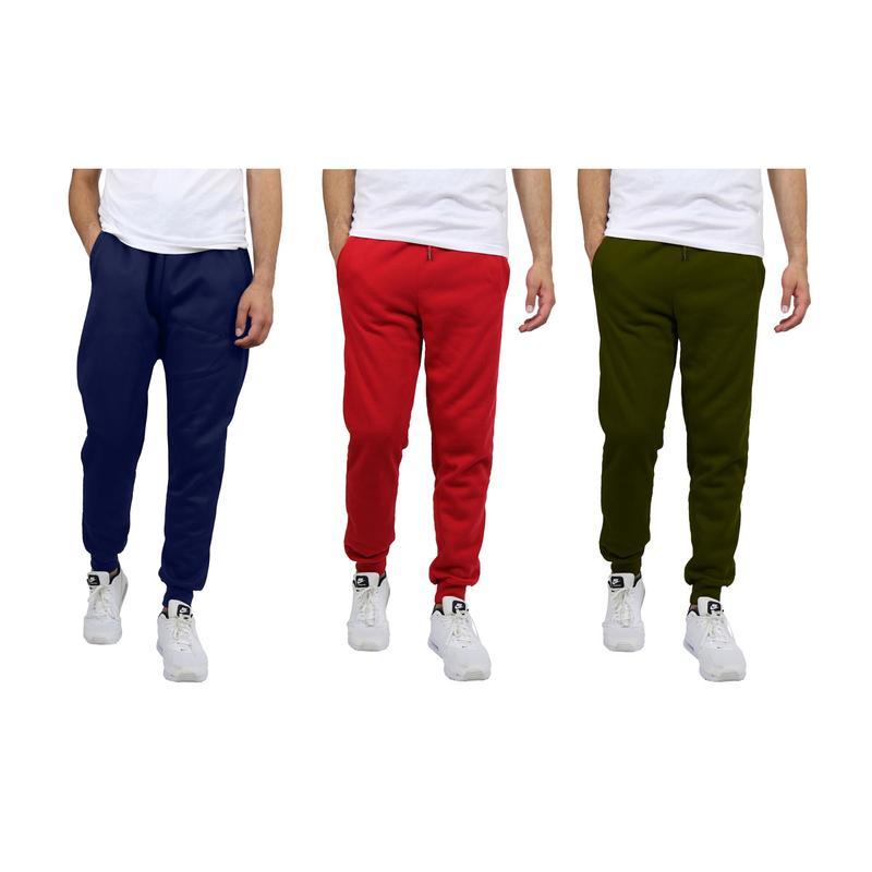 Men's 3 Pack Fleece Active Athletic Jogger Sweatpants with Drawstring Sizes S-2XL