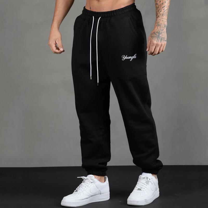 YOUNGLA men's sweatpants autumn and winter new gym sports fitness running cotton embroidered sweatpants