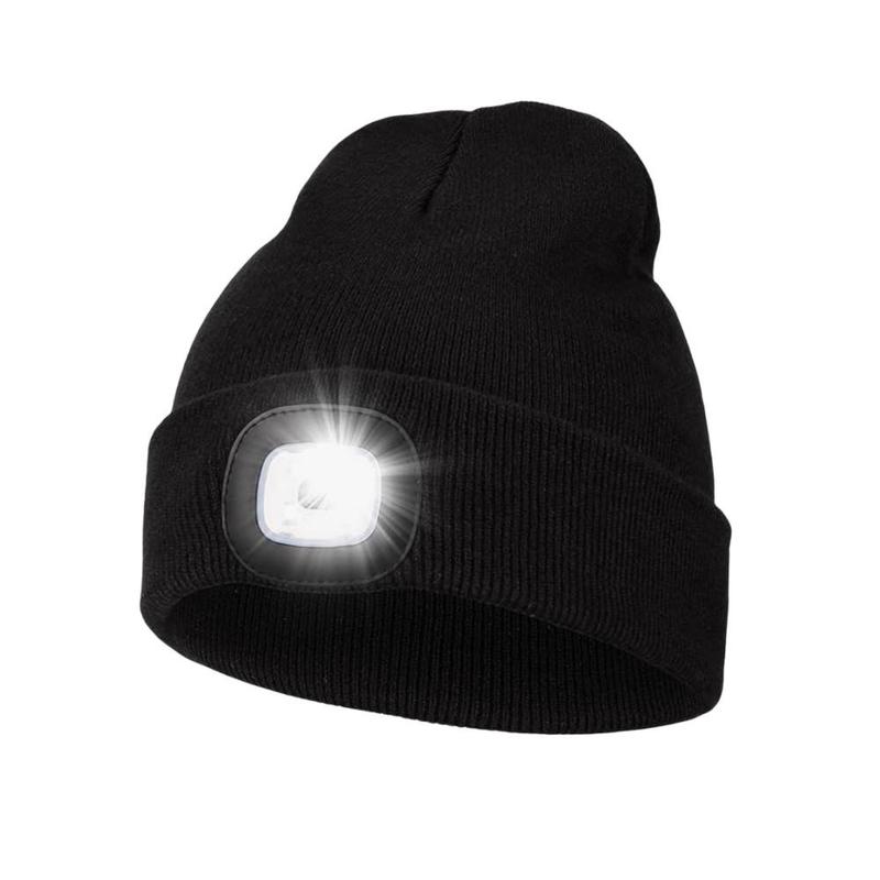 LED Beanie Hat with Light, USB Rechargeable Headlamp Winter Knitted Cap, Sports & Outdoor Hats for Men