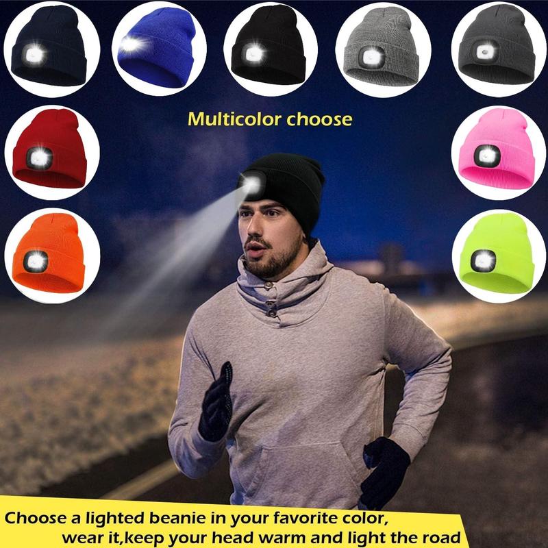 LED Beanie Hat with Light, USB Rechargeable Headlamp Winter Knitted Cap, Sports & Outdoor Hats for Men