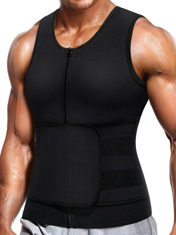 Men's Zipper Neoprene Sauna Vest, Sweat Sauna Vest, Graphic Tees for Gym, Slimming Shaper, Gym Clothing, Adjustable Waist Trainer Belt with Zipper, Workout Tops, Workout Fitness Tank Tops