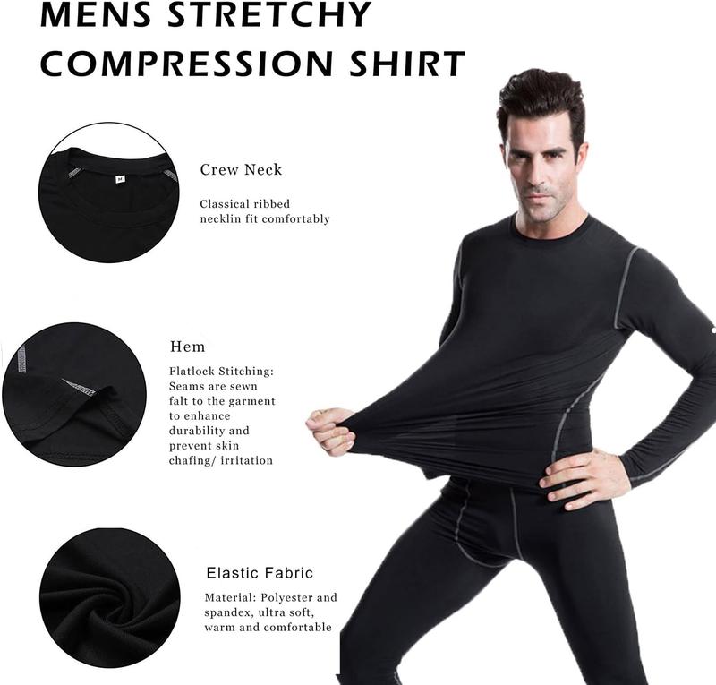 Long Sleeve Compression Shirts for Men 3 Pack Sun Protection Tee Tops Summer Dry Fit Workout Football Undershirt