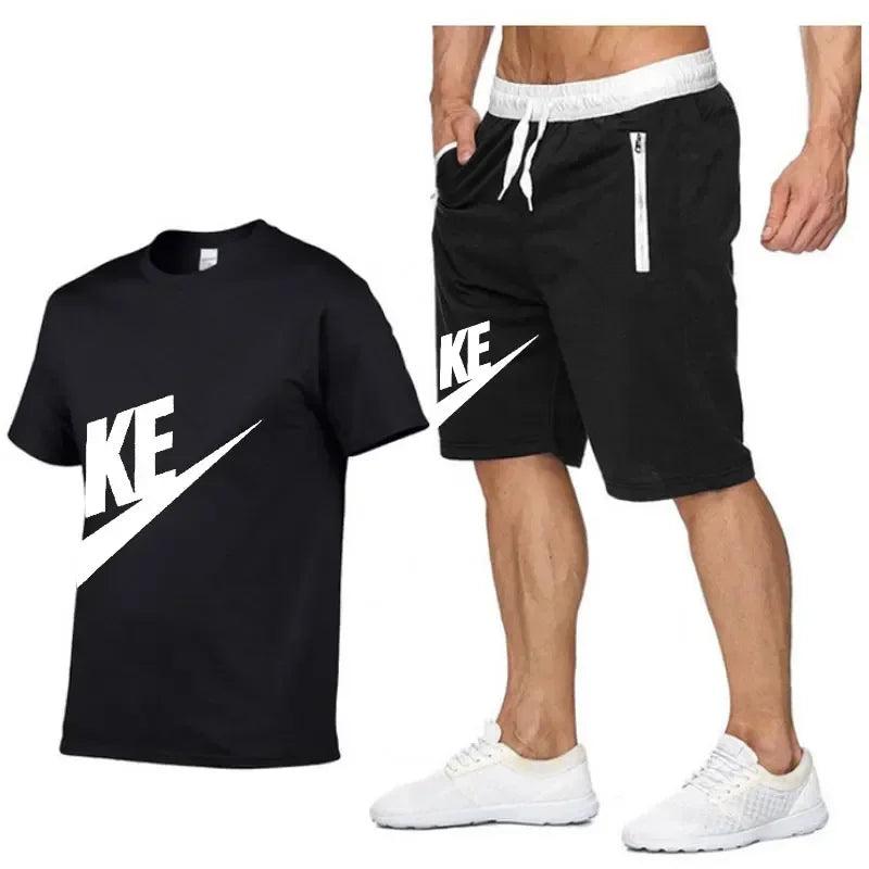 Summer Sets Men's T-shirt + Shorts Suit Brand Short Sleeve Set Printed Cotton Tshirts Jogging Sweatpants Male Sportswear 2024