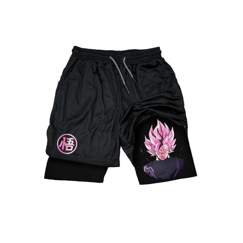 Men Shorts Anime Graphic Gym Shorts 2-in-1 Men Gym Shorts Summer Double Layer Sports Shorts with Inner Pocket Men Training Running Clothes