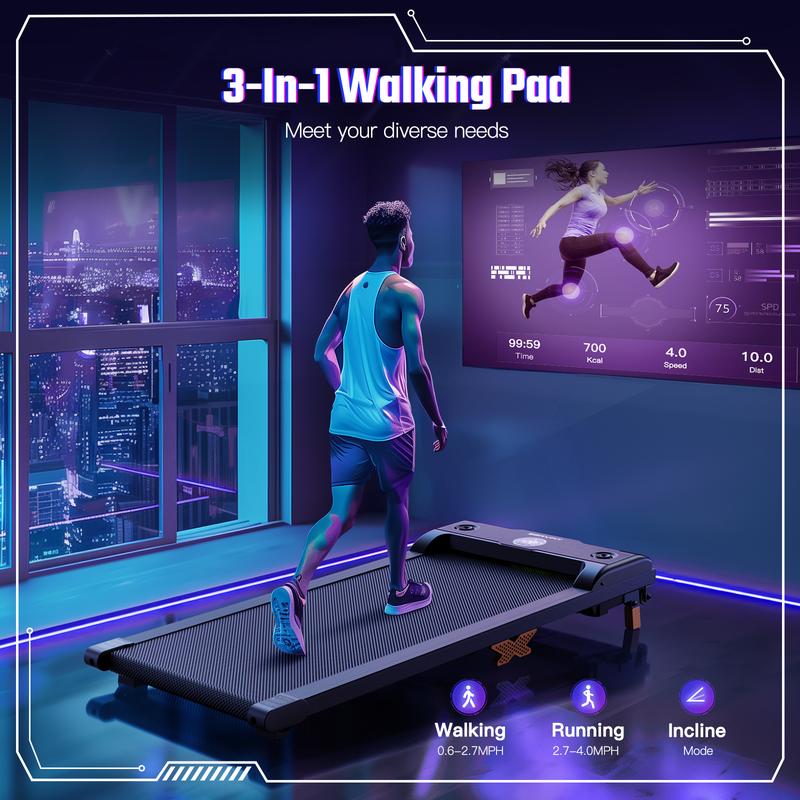 SERVFIT Walking Pad, Under Desk Treadmill with Incline, Portable Walking Treadmill with Remote Control, LED Display, Hidden Safety Switch, Mini Walking Jogging Machine for Home Office