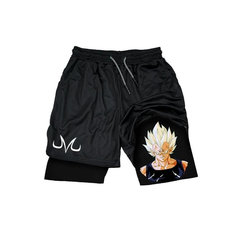 Men Shorts Anime Graphic Gym Shorts 2-in-1 Men Gym Shorts Summer Double Layer Sports Shorts with Inner Pocket Men Training Running Clothes