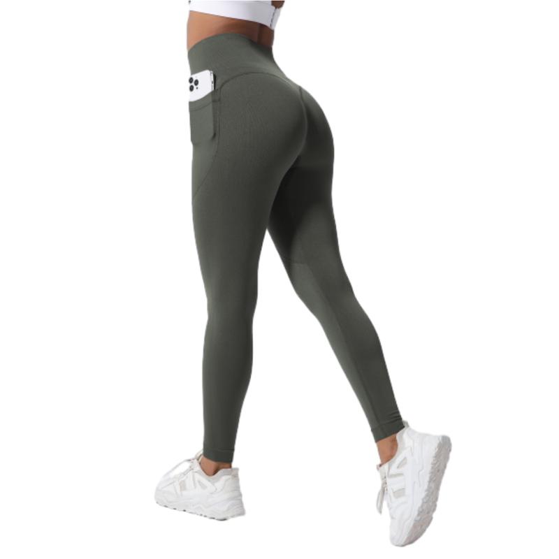 Solid Color Quick Drying High Waist Sports Legging With Pocket,Fitness Running Workout Yoga Tight Pants,Women's Activewear