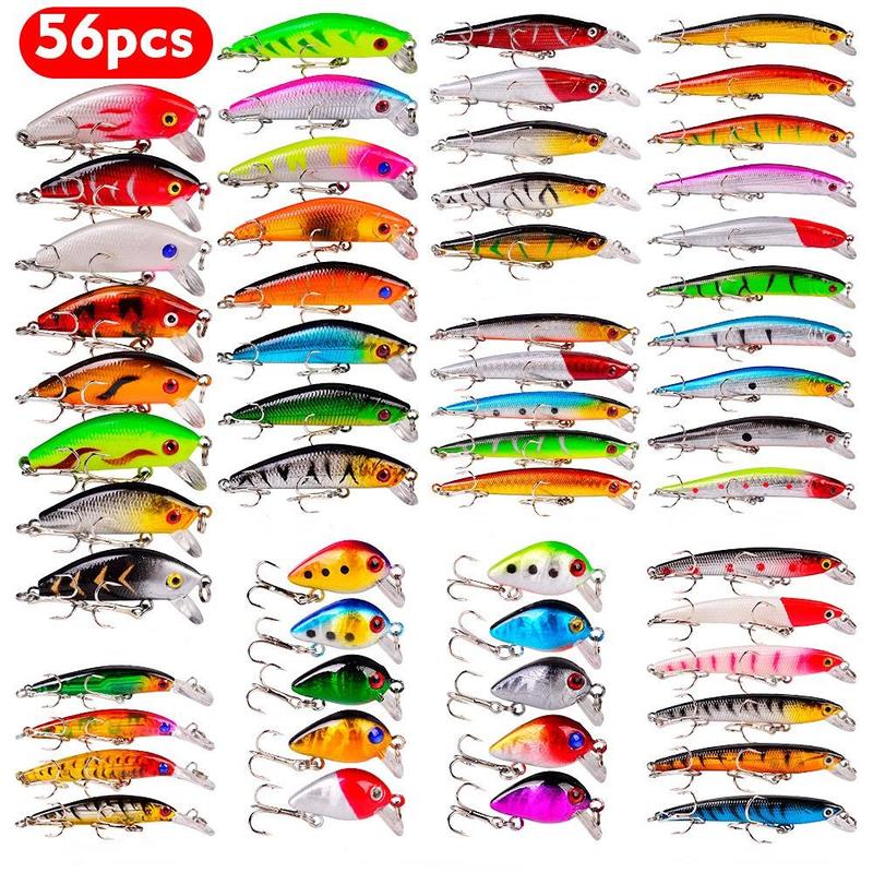 Artificial Fishing Lure Set with Hooks, 56pcs set Fake Fishing Bait, Outdoor Fishing Accessories for Fishing Enthusiasts