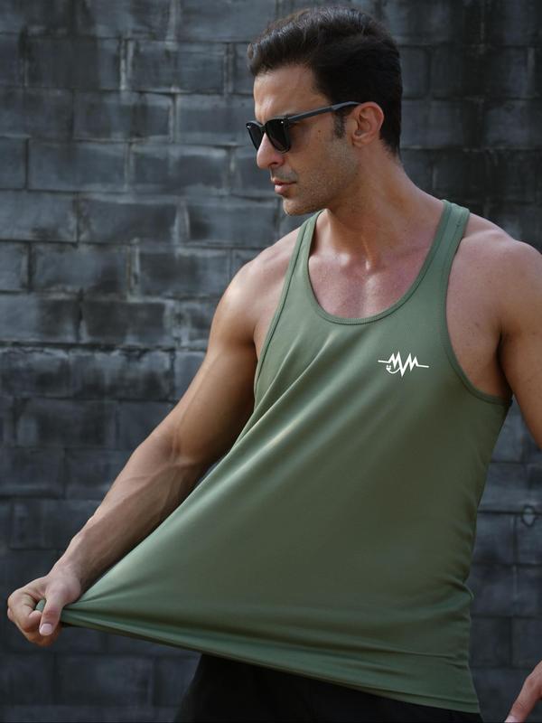 Men's Regular Fit Solid Color Scoop Neck Sports Tank Top, Casual Breathable Quick Drying Sports Vest, Summer Sports Clothing for Men