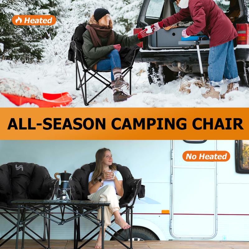 Slsy Heated Camping Chair Oversized, Outdoor Portable Heated Folding Chairs, Heated Foldable Chair Seat Supports 500 lbs, Heating Chair for Outdoor Sports, Camping, Patio, and Picnics