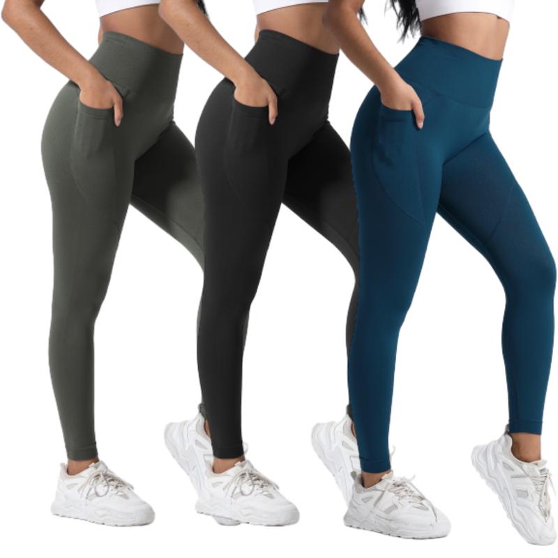 Solid Color Quick Drying High Waist Sports Legging With Pocket,Fitness Running Workout Yoga Tight Pants,Women's Activewear