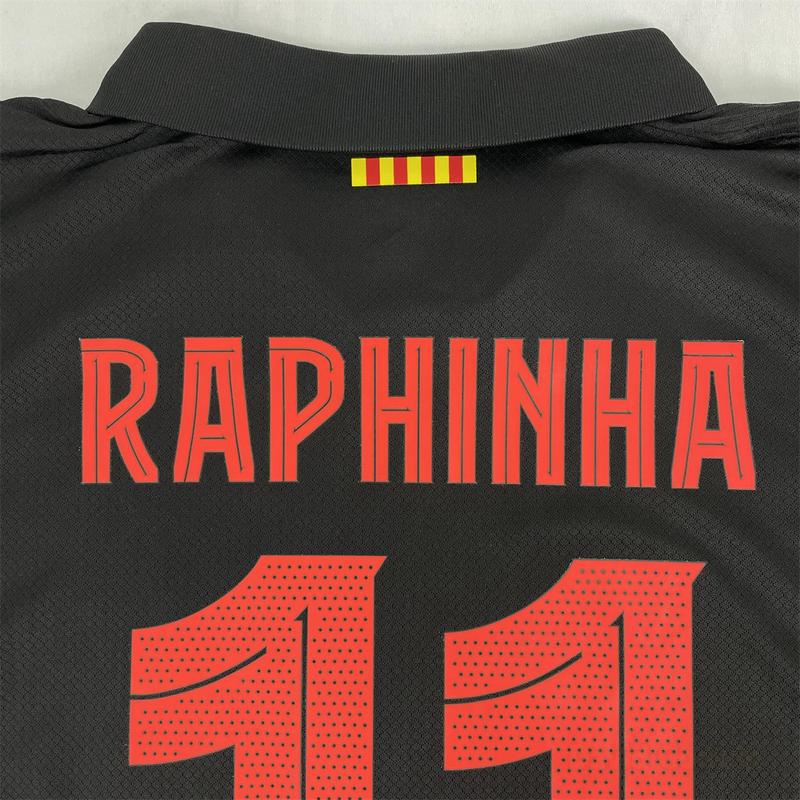 NIKE 24-25 Season FC Barcelona Away Short Sleeve Soccer Jersey Fans Version 11# Raphinha Black Football Jersey Quick Drying