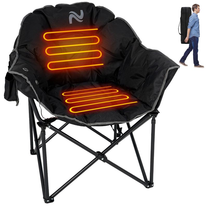 Slsy Heated Camping Chair Oversized, Outdoor Portable Heated Folding Chairs, Heated Foldable Chair Seat Supports 500 lbs, Heating Chair for Outdoor Sports, Camping, Patio, and Picnics