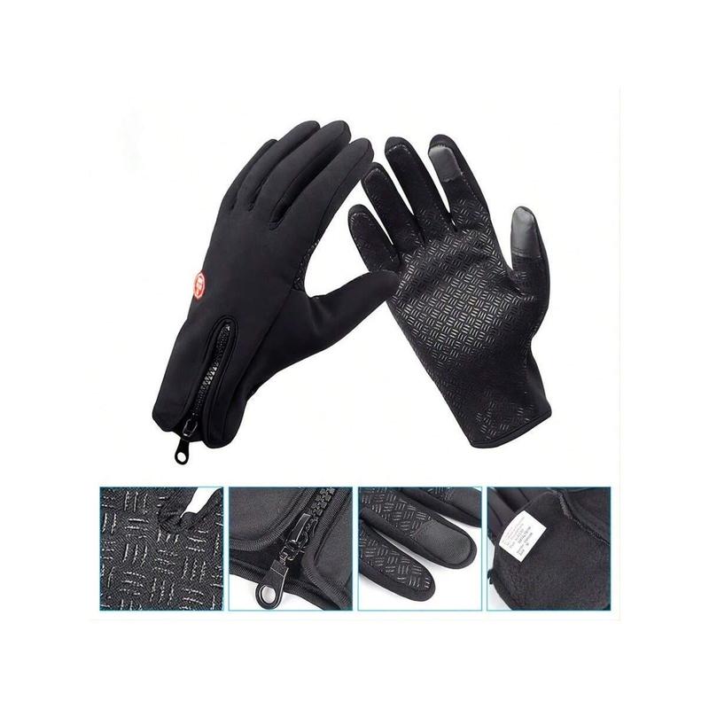 1 Pair Men's Winter Warm Windproof Gloves, Waterproof Cold-proof Non-slip Velvet Touch Screen Usable Gloves, Outdoor Sports Fishing Cycling Skiing Mountain Climbing Anti Slip Gloves, Zippered Man Motorcycle Finger Gloves