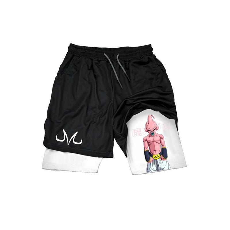 Men Shorts Anime Graphic Gym Shorts 2-in-1 Men Gym Shorts Summer Double Layer Sports Shorts with Inner Pocket Men Training Running Clothes