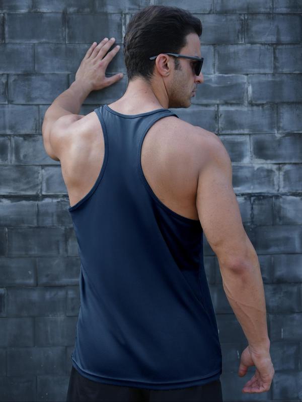 Men's Regular Fit Solid Color Scoop Neck Sports Tank Top, Casual Breathable Quick Drying Sports Vest, Summer Sports Clothing for Men