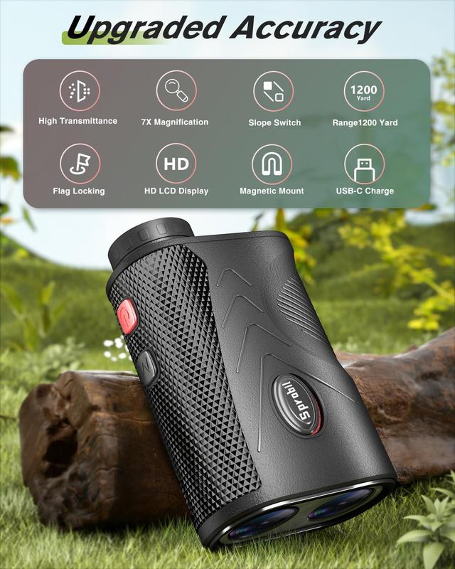 Range Finder Golf Rangefinder with Slope, Laser Range finder with Flag Pole Lock Vibration, 1200 Yards, 7X Magnification for Golf Hunting, Rechargeable rangefinder with Magnet Mount - Ideal for Golfer