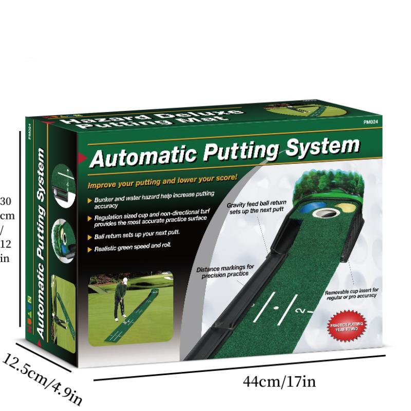 Automatic Putting Green, Indoor Golf Putting Mat, Practice Putting Mat with Lenticular 3D Backplate, Alignment Guides and Ball Return