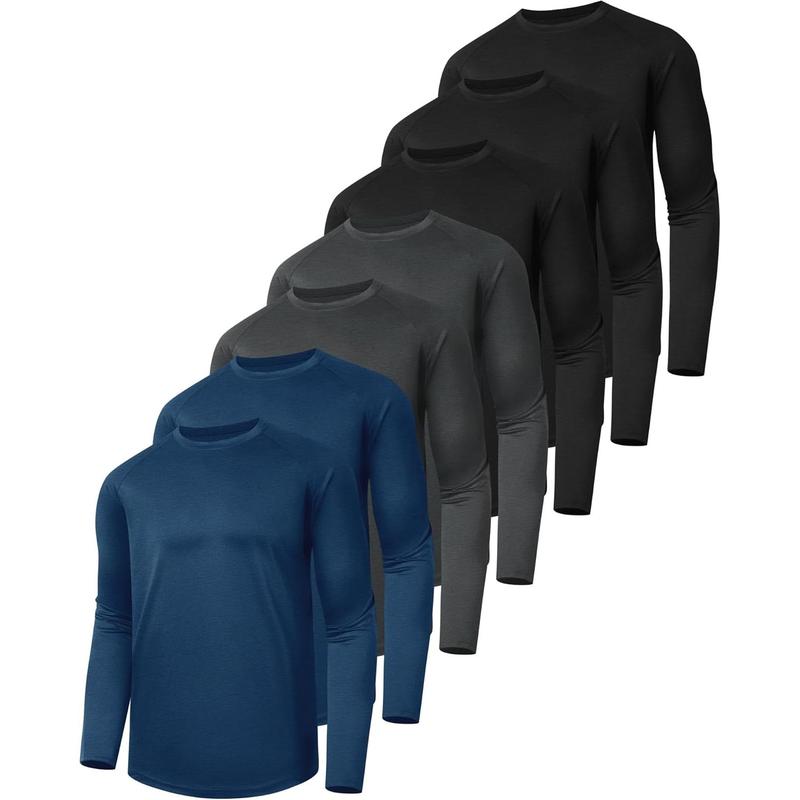 7 Pack Long Sleeve Shirts for Men - Dry Fit Moisture Wicking Sun Protection UV UPF T-Shirts for Fishing Workout Gym