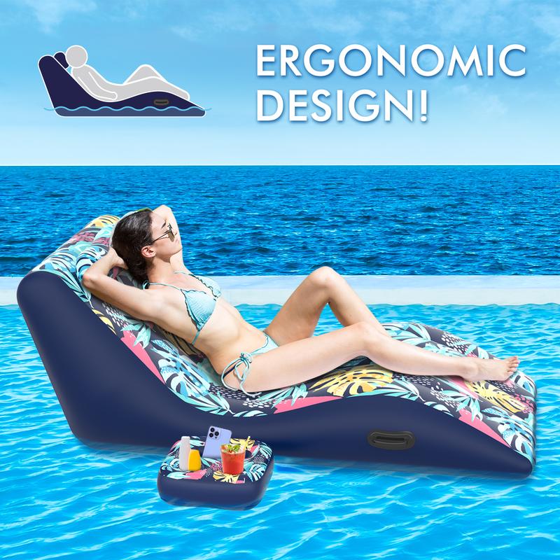 LUSVNEX Pool Float Lounge, Ultra Comfort 2-in-1 Floating Chair with Detachable Cupholder Caddy, Heavy Duty Floats Adult Size Lounger for Swimming Pool, Lake, Outdoor