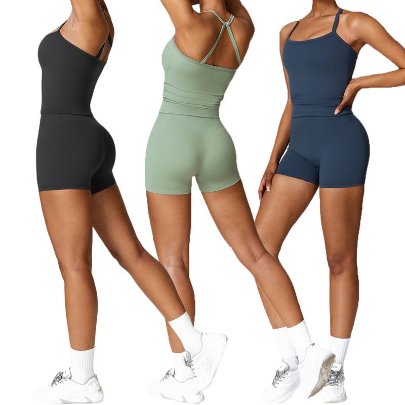 Women's Fashion Sporty Fitness Sleeveless Short Jumpsuit,Solid Color Skinny Fit Romper, Woman Jumpsuit