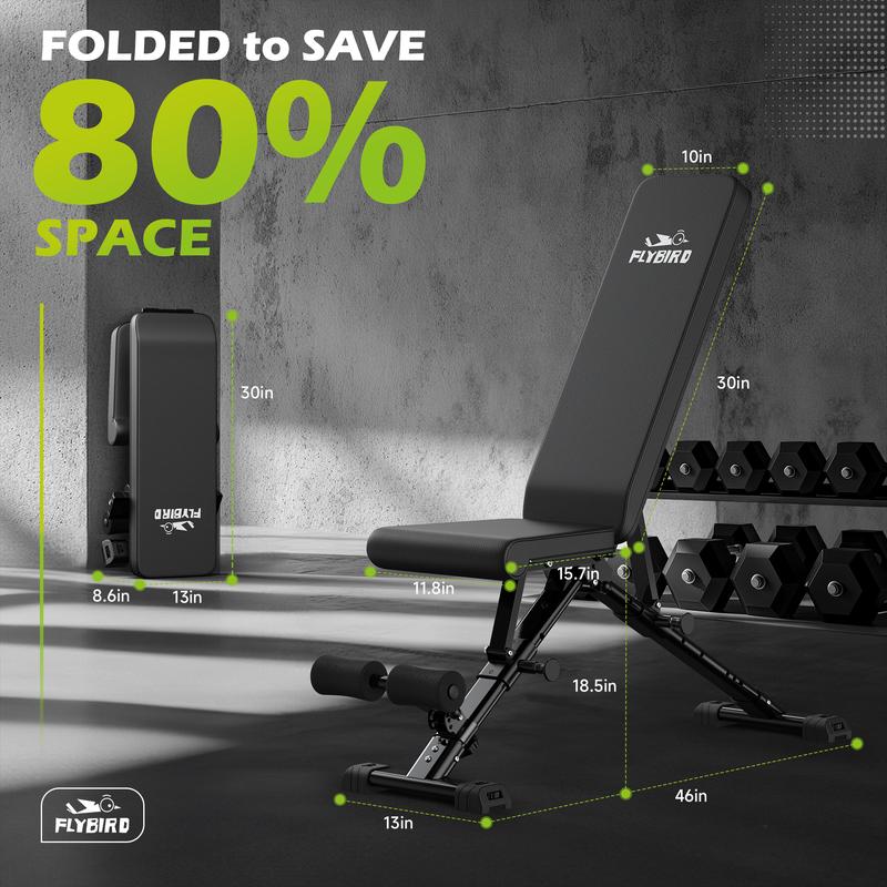 FLYBIRD Weight Bench, Adjustable Strength Training Bench for Full Body Workout with Fast Folding-New Version