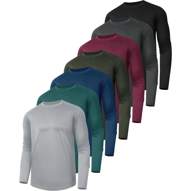 7 Pack Long Sleeve Shirts for Men - Dry Fit Moisture Wicking Sun Protection UV UPF T-Shirts for Fishing Workout Gym