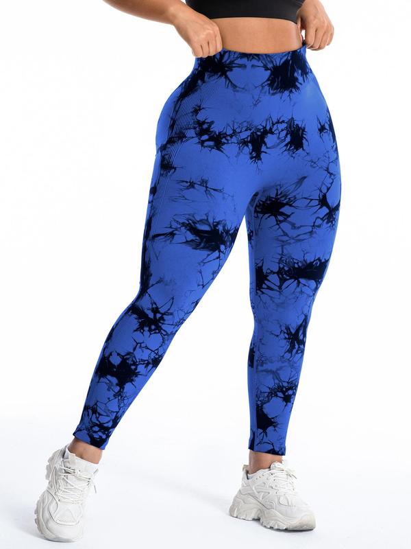  Tie Dye Print Ruched High Waist Sports Leggings, Casual Comfy Breathable Skinny Tummy Control Pants for Yoga Gym Workout Running, Women's Sport & Outdoor Clothing for All Seasons