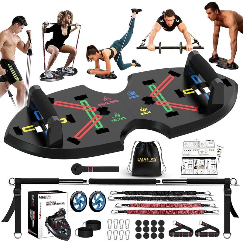 LALAHIGH Portable Home Gym System for Men and Women: Push Up Board, Different Fitness Accessories with Resistance Bands dynamic handles and nonslip pads-Professional Strength Training Exercise