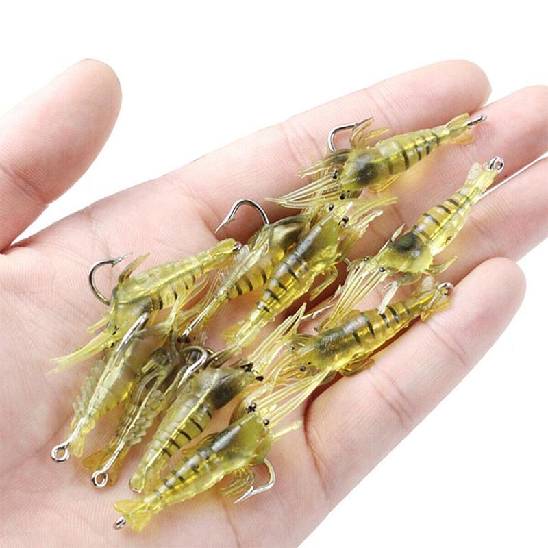 Mini Yellow Shrimp Shaped Soft Fishing Lure, 50pcs Artificial Fishing Bait, Fake Fishing Lure, Outdoor Fishing Accessories