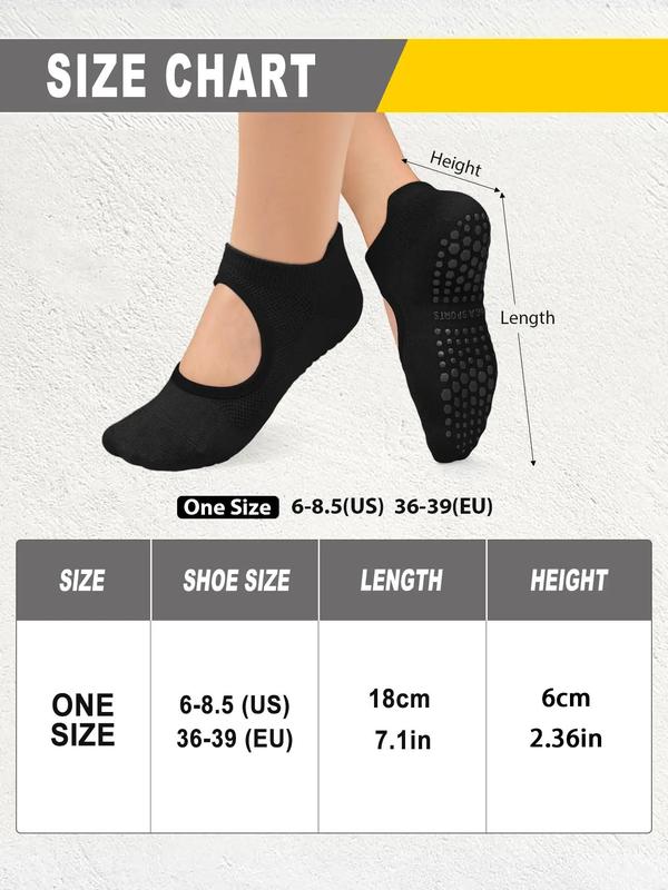 Sporty Women's 4 Pairs Plain Cut Out Sport Ankle Socks, Non-Slip Grip Socks for Yoga Barre Pilates Zumba, Athletic Socks for Women