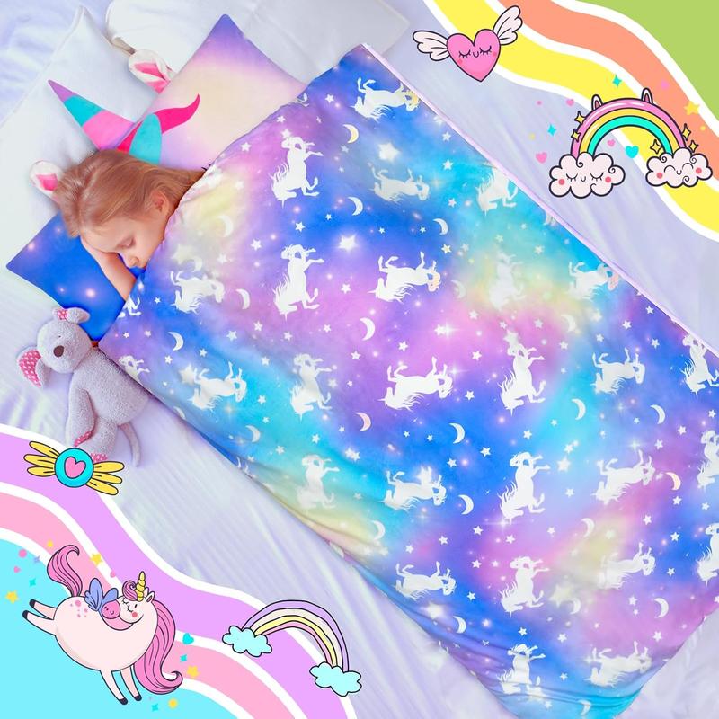 Nap Mat Unicorn Sleeping Bag with Reusable Pillow and Blanket Slumber Bag Daycare