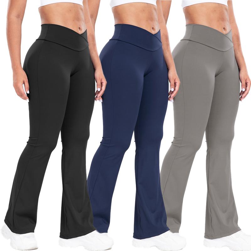 Flare Leggings for Women, High Waisted Bootcut Yoga Pants with Pockets, Tummy Control Pants, Women Solid Sport Clothes